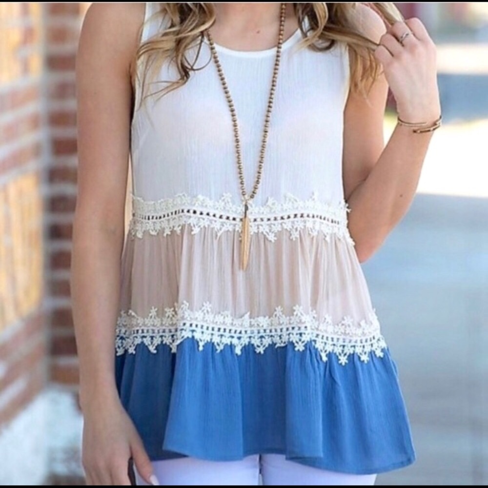 (Sold) Color Block Boho Top